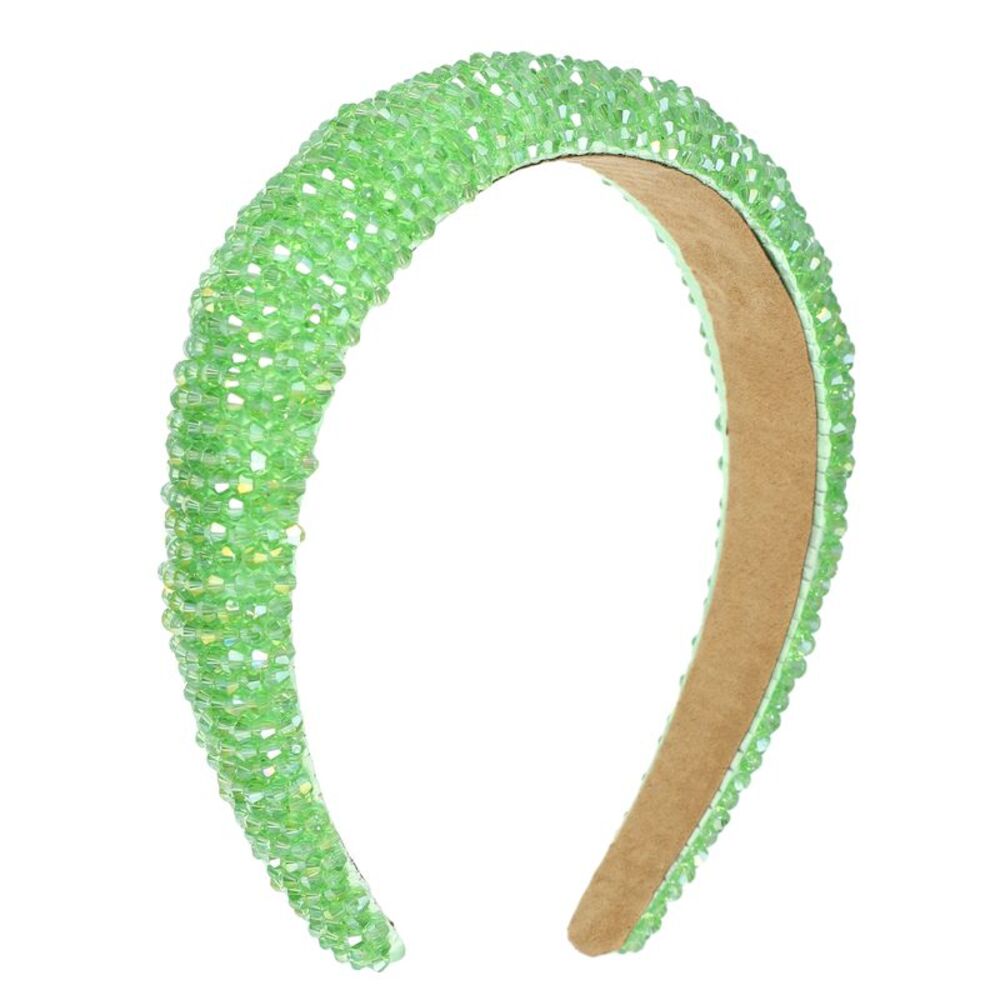 Rhinestone Bling Padded Sparkle Faux Crystal Headbands Green 1.18 Inch Wide
